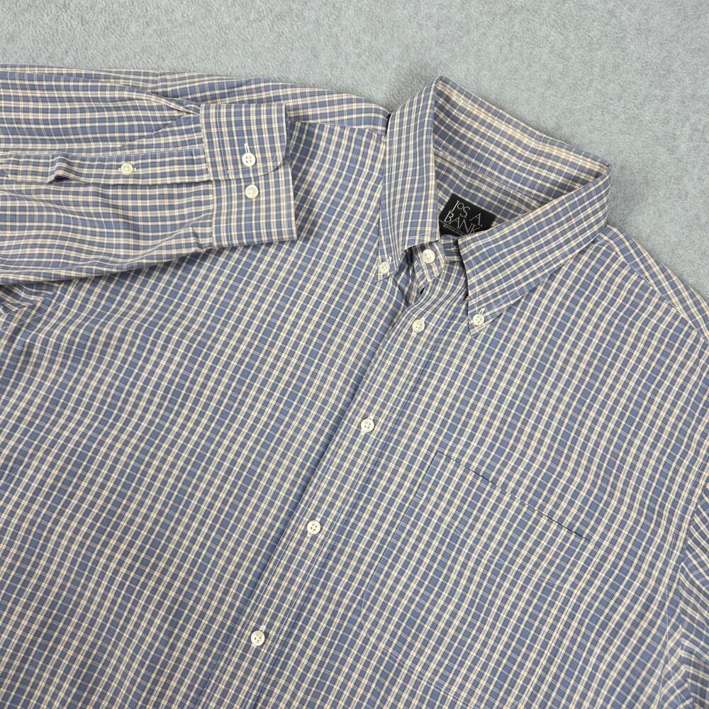 Jos. A. Bank Mens Large Blue Plaid Long Sleeve Button Down Shirt